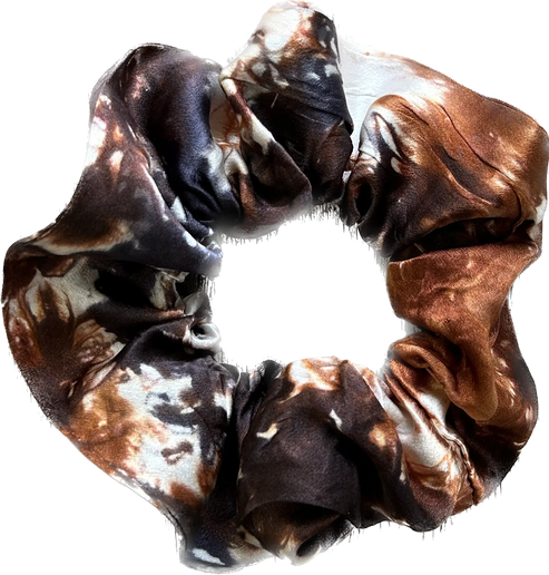100% Silk Hand-Dyed Scrunchie- "Black & Rust Marbled" Amber Waves KS