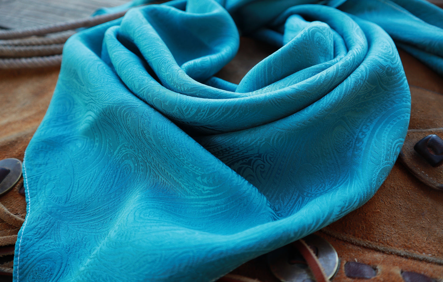“Deep Teal”- 100% Jacquard Silk Wild Rag (36")