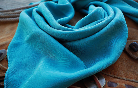 “Deep Teal”- 100% Jacquard Silk Wild Rag (36")