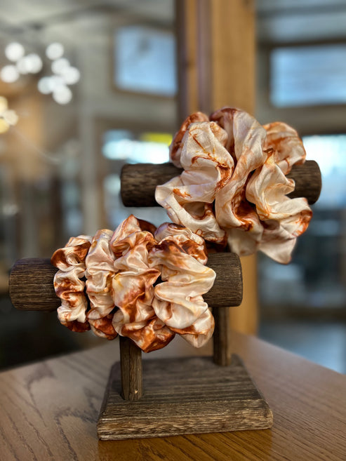 100% Silk Hand-Dyed Scrunchie- “Rust Marble”