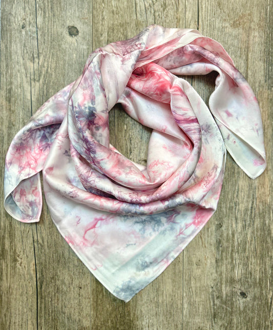 36" Charmeuse Wild Rag- “Pink/Gray Marble”