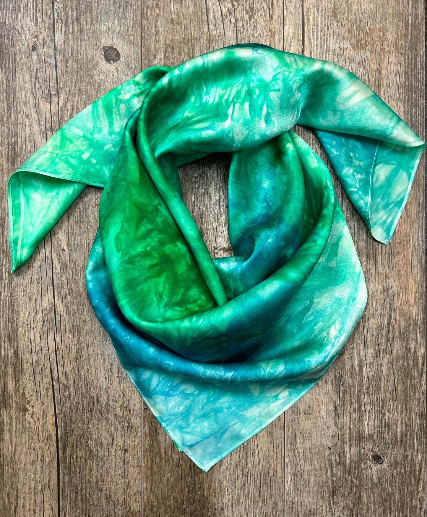36" Charmeuse Wild Rag- “Blue Green Marble”